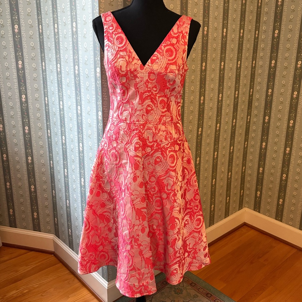 Teri Jon Pink and White Floral Midi Dress